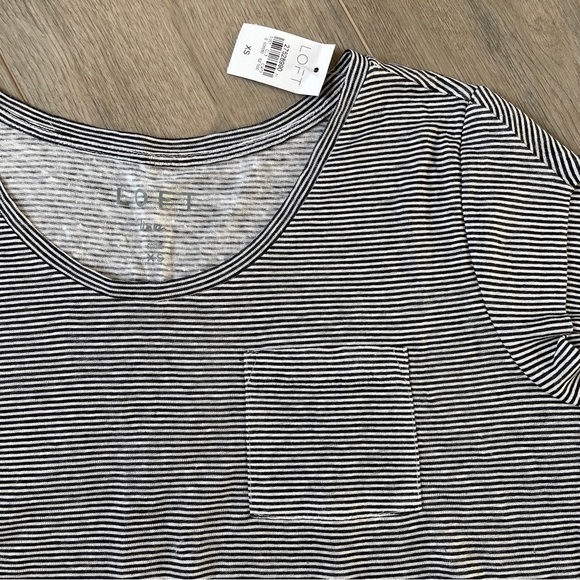NWT LOFT XS Linen Stripe Short Sleeve Tee Short Top with Pocket - Picture 3 of 13